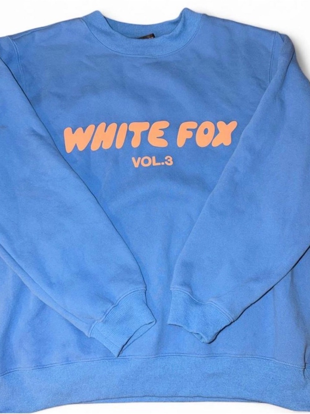 White Fox Boutique Blue Sweatshirt with Peach Logo